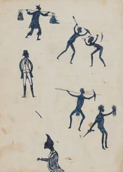 Kwatkwat people - (Chinese man; men fighting and hunting; squatter; profile) Sketchbook mainly of activities of Aborig...